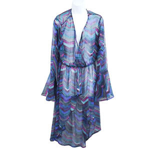 Thread Story Womens Size X-Large Multicolor Sheer Print Swim Cover-Up Dress